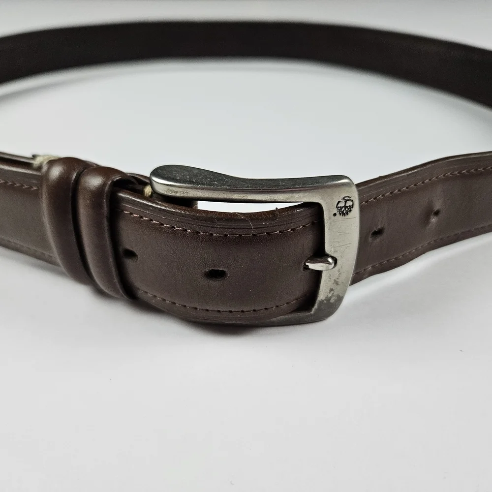 Timberland Brown Silver‎ Leather Logo Buckle MensBelt Accessories